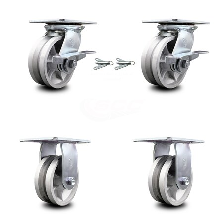 Service Caster 5 Inch V Groove Semi Steel Caster Brakes/Swivel Locks and 2 Rigid SCC, 2PK SCC-35S520-VGR-SLB-BSL-2-R-2